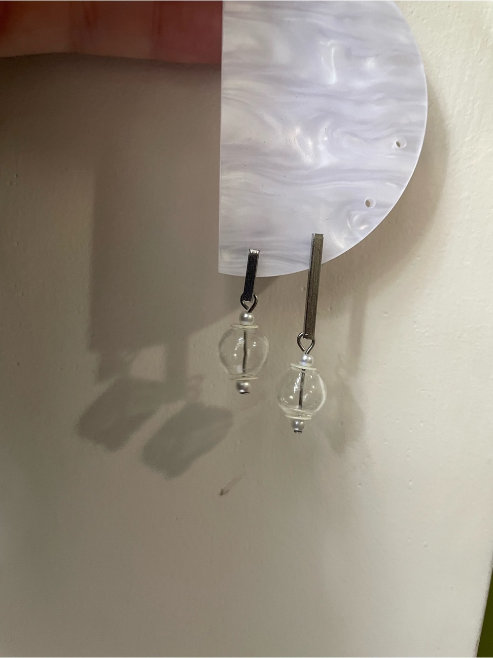 Clear Glass Bubble Earrings - White & Silver Accent